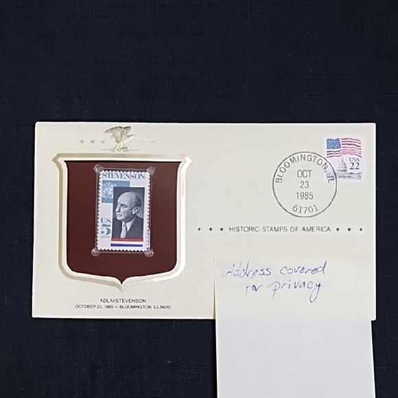 Vintage Adlai Stevenson Commemorative Stamp Display "Historic Stamps of America" - Picture 3 of 4